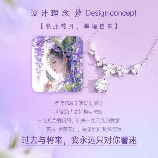 老凤祥S999足银项链女士经典百搭气质高级感纪念日生日礼物送女友老婆 【一克拉】紫藤花开项链