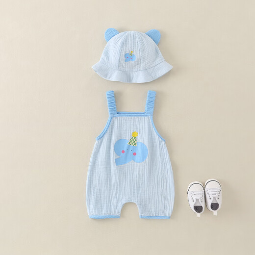 水花童新生婴儿2025夏装衣服男女宝宝连体衣夏季薄款满月百天包屁哈衣 6627小免渔夫帽 66cm 0-3个月