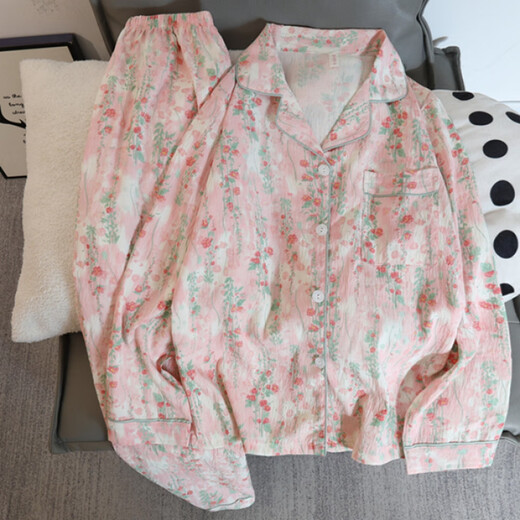
Xianxiu INS Fengyunduo Cotton Sweet Home Clothing Long Sleeve Long Trousers Two-piece Set KDJ-826#Love Bow 170 M