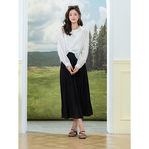 Lagogo Romantic Princess Skirt Women Lagugu Valley 2025 Summer New Chiffon plisado Versátil Fairy Skirt Black M