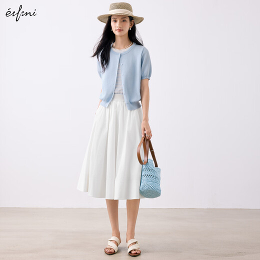 
Eifli (eifini) Eifli round neck fake two-piece knitted cardigan for women's summer thin outer sun protection top 2025 summer new style Sea ice blue L 115-130Jin [Jin equals 0.5 kg]
