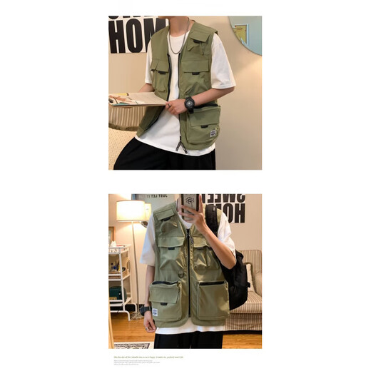 
Working vest for men and women in summer thin multi-pocket vest sleeveless vest for men and women in summer versatile functional style and jacket trend National trend-M2013 [Green] 3XL