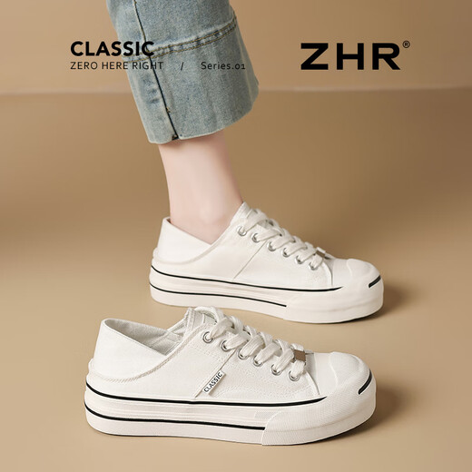 ZHR板鞋女两穿帆布鞋子女百搭小白鞋女经典运动鞋女耐磨上班通勤鞋 白色 37