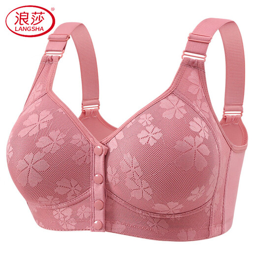 浪莎（LangSha）高档前扣文胸中老年妈妈内衣女薄款无钢圈背心式大码舒适透气老人 红色 XS 36/80