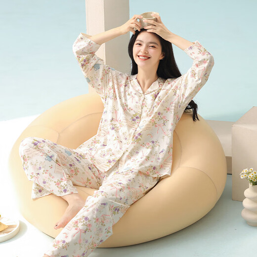 El algodón de la primavera y el verano de Yalu se puede usar pijamas fuera de la manga larga 96% de pijama de algodón en primavera y otoño, un juego de ropa para el hogar de algodón 3e3294 [algodón de clase A] m: peso recomendado 80-100 Jin [Jin equivale a 0.5 kg]