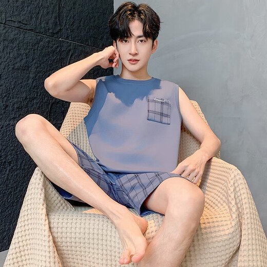 2025 new summer men's pure cotton pajamas set casual vest shorts for outdoor wear OMM13066 XL