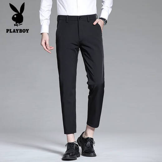 
Playboy (PLAYBOY) skin-friendly silky spring and summer new men's ice silk casual pants straight trousers anti-wrinkle-free elastic drooping summer CJ-9901 black 28 (90-105Jin[Jin equals 0.5 kg])