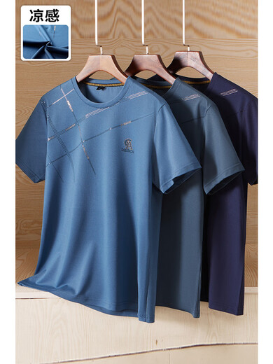 Camiseta de manga corta para hombres de mediana edad y ancianos y ancianos Top informal de seda de seda de hielo de hielo de mediana edad para ropa de verano para hombres 695 azul marino one size 165/s (recomendado 110 jin [Jin iguala 0.5 kg] o menos)