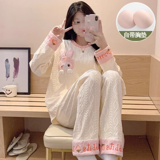 常缕竺睡衣女夏季开衫长袖长裤套装夏天女士2025新款卡通春秋冬款家居服 SSM-3882 M  【75-100斤】
