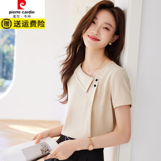 Pierre cardin chiffon shirt for women in summer short-sleeved thin 2025 new style sexy temperament small versatile fashion two-piece set black skirt 1098 S