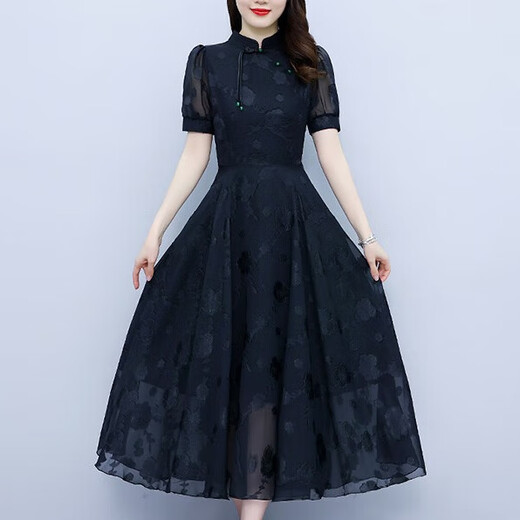 
OLJ high-end brand dress for women 2025 summer new Chinese style modified cheongsam temperament slim skirt apricot color M 80-100Jin [Jin equals 0.5 kg]