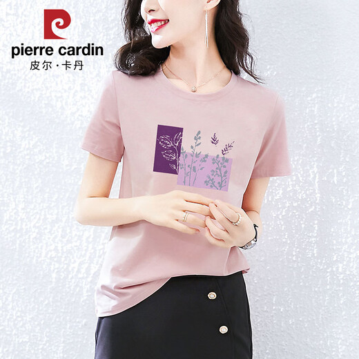 Pier Cardin Pure Cotton Short Sleeve T-shirt Women's Loose Korean Pink Half Sleeve T-shirt Summer 2025 New Summer Top Z-6193 White M (Suggested 80-105Jin [Jin equals 0.5 kg])