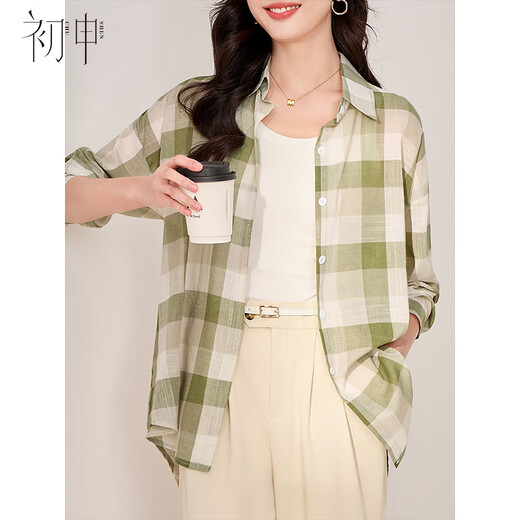 First application thin plaid shirt women's long-sleeved Korean style loose shirt casual top air-conditioning shirt jacket SW26A11