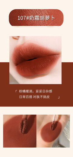 WODWOD Ice Cream Velvet Air Lip Clay Mirror Matt Lip Glaze Waterproof Non-stick Cup Whitening Premium Lip Gloss W826-101# Queen Rose Tea