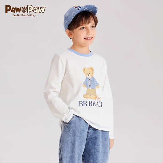 PawinPaw Cartoon Bear Children's Clothing Spring Boys Cartoon Print Round Neck Long Sleeve Children's T-shirt Sale Ivory/39 130 cm