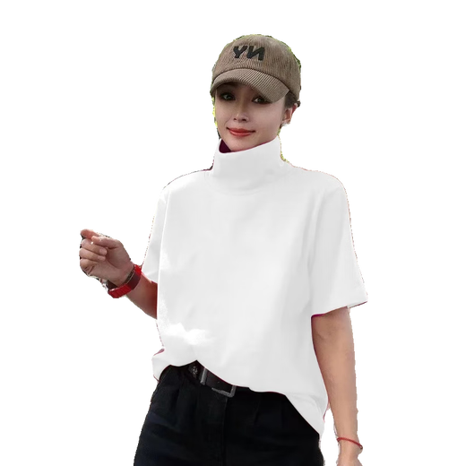 
Aigechen high neck short-sleeved women's loose shirt for summer age reduction versatile solid color plus size top black R letter 1283 single size L is suitable for 80-105 Jin [Jin equals 0.5 kg]