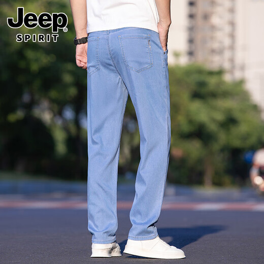 吉普（JEEP）男士薄款深色牛仔裤夏季宽松直筒商务超薄冰丝黑色休闲长裤子夏天 9767浅蓝 33 腰围二尺六