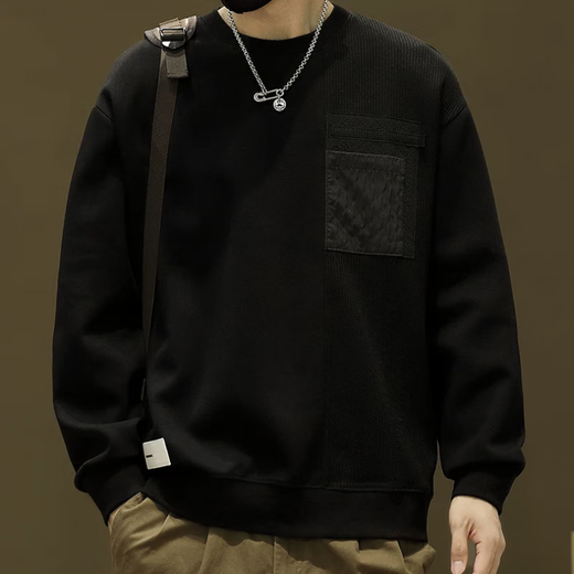
KMUYSL white round neck sweatshirt men's 2025 spring and autumn new style design spliced ​​long-sleeved T-shirt trendy brand men's base shirt 6627 white M