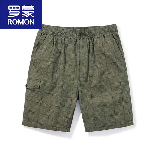 ROMON summer thin mid-trousers loose 5-point cotton home beach pants mid-trousers wearing casual shorts men's five-point pants 9215 dark blue XL
