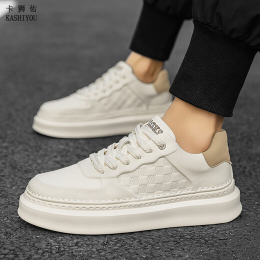 
Kashiyou men's shoes for spring new lightweight thick sole white shoes for men's lightweight and comfortable leather casual shoes sports shoes LC9193 white and black 39