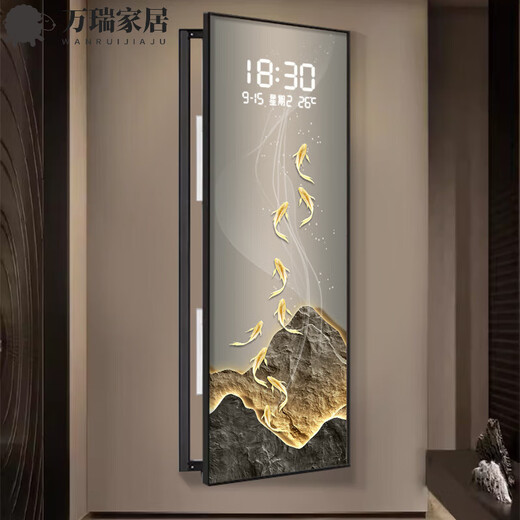 MPPMCK轻奢金山九鱼聚财大尺寸电表箱装饰画钟表挂钟客厅电闸箱遮挡挂画 DQ4877【LED雷达自动感应-可设常亮】 50*150（电表箱尺寸不能超过40*140）18