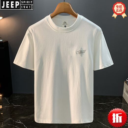 JEEP SPIRIT2025 new embroidered short-sleeved T-shirt for men summer white thin simple T-shirt soft casual half-sleeved top white 6 printed JSW9923 M suitable for 90-108Jin [Jin equals 0.5 kg]