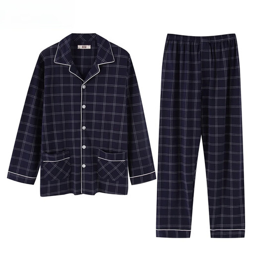 Langsha Plus Size Herren-Pyjamas im Frühjahr, Herbst und Winter verdickterte Baumwoll-Langarm-Pyjama-Pyjama mittlere und ältere Full-Rocte-Pyjamas mit voller Trottel 1345 2xl