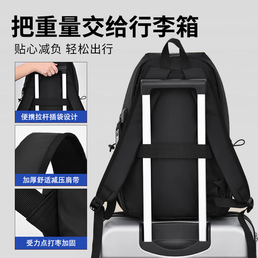 Jeep Backpack Rucksack Herrengeschäft für große Kapazitäten Pendler Computertasche Reisen Tasche Freizeit High-Value College Student Schoolbag Schwarz