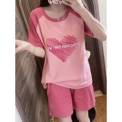 冉旻纯睡衣女夏短袖纯棉2022新款韩版学生可爱家居服女春秋薄款大码套装 短袖套装--G6636 L 女--【100-120斤】