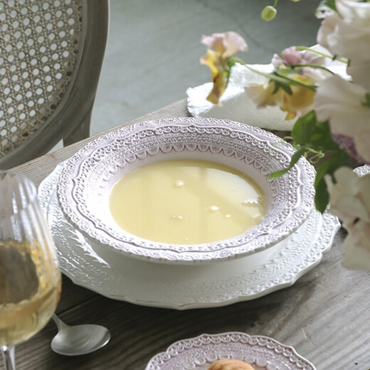 MY家 -  Finezza 蕾丝浮雕 奶油白/粉 茶杯碟餐盘茶壶 3291/grey  灰蕾丝 沙拉盘 23h2