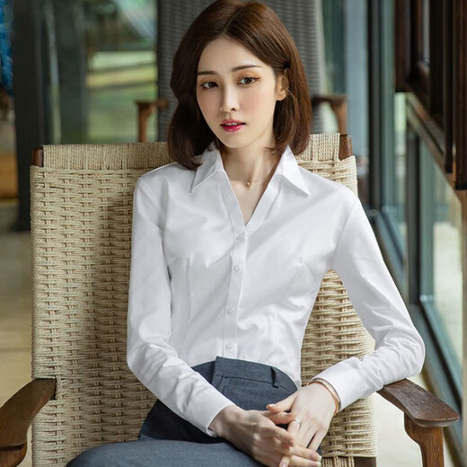 Chemise blanche pour les femmes à manches longues combinées formelles de travail formel 2025 Spring and Automne New Work Clothes Shirt for Business sans repasser blanc [6212] 4xl recommandé 140-150jin [Jin est égal à 0,5 kg]