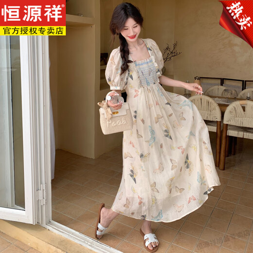 恒源祥甜美少女感打揽裙泡泡袖碎花连衣裙女夏2025新款小清新减龄茶歇裙 图片色 S 90-110斤