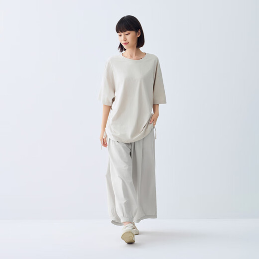 无印良品（MUJI） IDEE 女式平纹灯笼裤裤子女款夏季款女装纯棉 25年长裤 GA54CC5S 浅灰色 M （155/68A）
