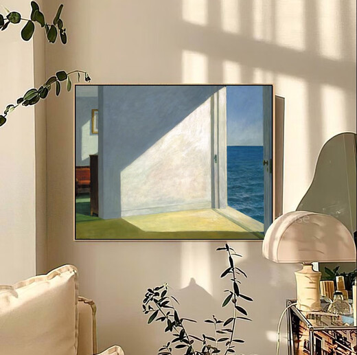 靠海的房间霍普爱德华装饰画客厅书房卧室酒吧画 窗前站女 30*4035mm厚白色外框