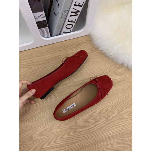 S.Sofea Red French Bow Flat Sole chaussures simples pour les chaussures de ballet à semelle douce d'été pour femmes J683-11 Suede plate Sole est plus petite en taille rouge 39