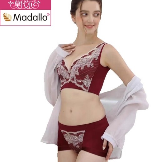 莫代尔美容院精油杯文胸小胸聚拢加厚内衣深V性感蕾丝收副乳调整型美背 宝蓝色（精品礼盒） 情人节礼物 M 70A【2.5c厚杯】