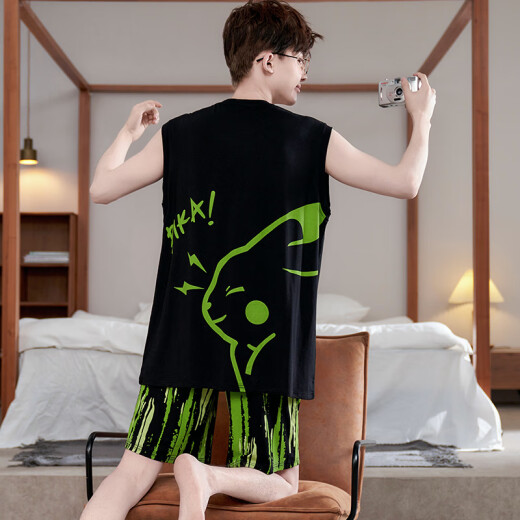 Jóvenes palabras de amor Pajamas Men Venugador Modal Vest Simple adolescente Estudiante de ropa de verano delgada de verano ZZ878 L Hombres 100-130Jin [Jin equivale a 0.5 kg]