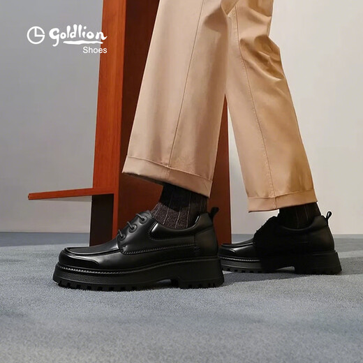 Goldlion men's leather shoes business retro thick sole heightening derby shoes G508430463AAA black 41