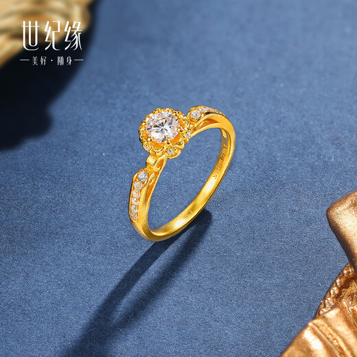 Century Yuan gold ring for men and women, fragrant flower buds, pure gold inlaid with moissanite, couple birthday gift for girlfriend, 3.69g, circle number 12, with national inspection certificate