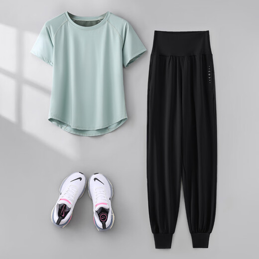 Phigeer yoga clothing suit for women 2025 summer new style quick-drying short-sleeved running fitness clothing high-end Pilates training clothing purple two-piece set (purple pants) M