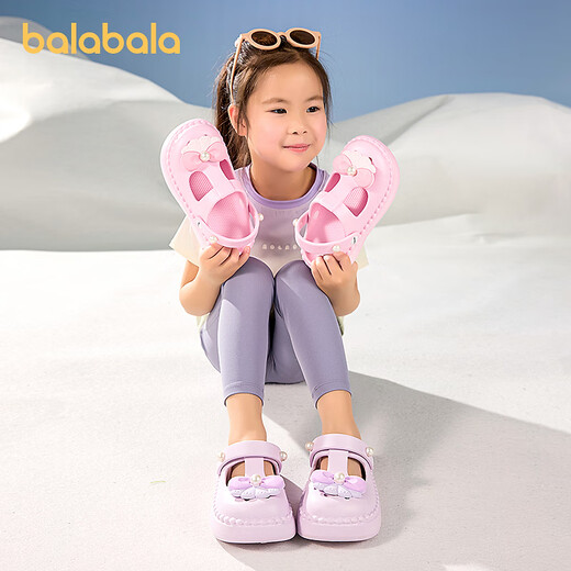 Balabala Children's Shoes Children's Croc Shoes Girls Sandals Thick Soled Outerwear 2025 Summer New Shoes Sweet Purple 28