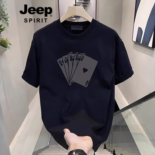 
JEEP SPIRIT trendy American short-sleeved T-shirt men's 2025 new summer high-end fashion versatile half-sleeved top men's T-shirt black front large picture [K983 Dice Poker] 2XL Recommended 160-180Jin [Jin equals 0.5 kg]