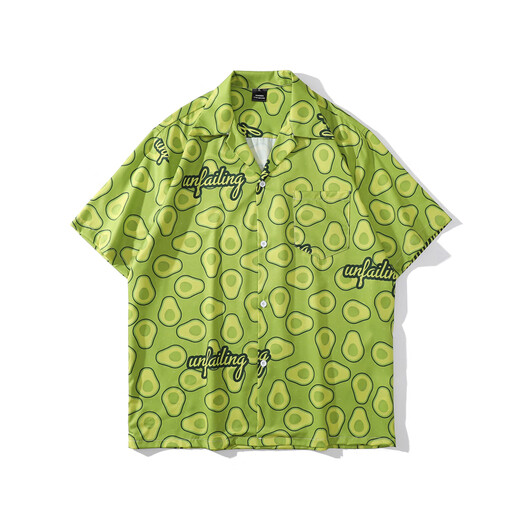 
Playboy (PLAYBOY) men's shirt summer new avocado green full print short-sleeved shirt men and women Hawaiian style casual couple shirt dark green X693 M