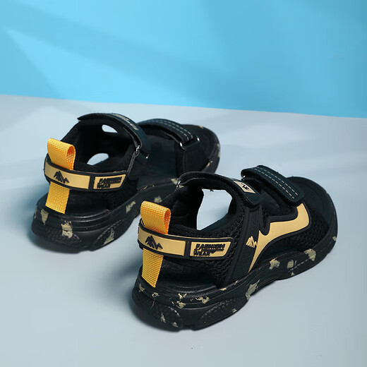Boys' sandals 2025 new Korean style summer baby and children's non-slip soft bottom beach shoes for middle and large children 199-black and white 40 (inner length 25cm)