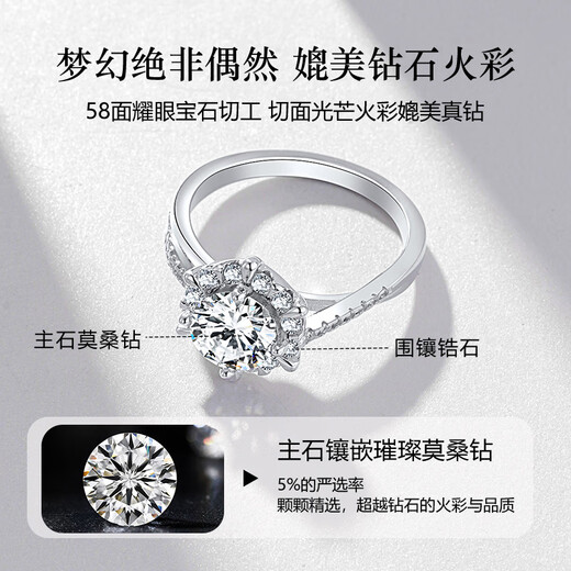 Grace Girl Platinum One Carat Diamond Ring Women's Diamond Ring PT950 Confession Proposal Valentine's Day Gift for Girlfriend's Birthday One Carat Moissanite Diamond Ring + Light Luxury Gift Box
