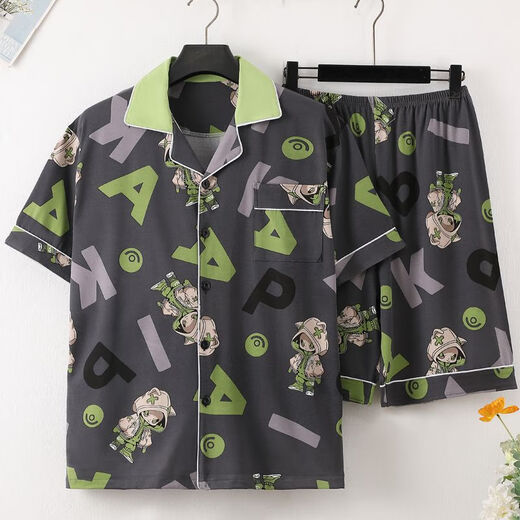Mu fengqing sommer sommer kurzärmelige dünne nachgeahnung baumwolle pyjamas Herren heimische Kleidung Anzug Summer Cartoon Print Koreanische Version hübscher junger Mann 3271 Kurzärärmungsanzug M (70-100jin [Jin entspricht 0,5 kg])