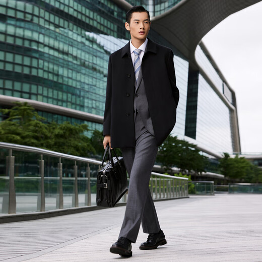 YOUNGOR Coat Men's Wool Cashmere Blended Business Coat 30 Cashmere High Quality Down Coat 2025 New Product Black VYSY01N999AFA M 170/92A (Recommended 120-130 Jin Jin equals 0.5 kg)