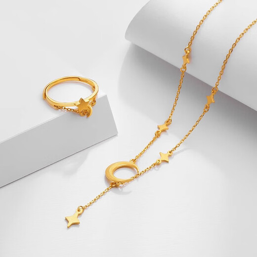 QUAMER old Phoenix store model yellow star and moon set chain versatile pendant European and American cold style new design star moon star and moon necklace