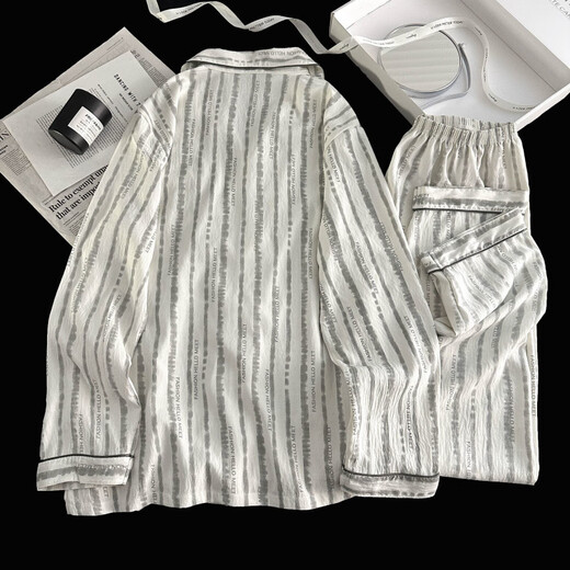 UKUHPK Pyjama Herren Frühlings- und Herbst-Cloud-Baumwoll-Langarmdünnstil 2025 Jugend Einfacher großer Sommerset 12401 [Modell Cloud Cotton] L [100-130jin [Jin entspricht 0,5 kg]]