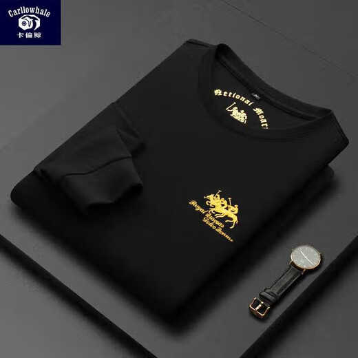 Karen Whale 320G reines Baumwoll-Sweatshirt Herren zehntausend Nadel bestickt mit langärmeligem T-Shirt runden Hals mittleren Alters und junger Mann 6628-Gelb Einer Größe 58